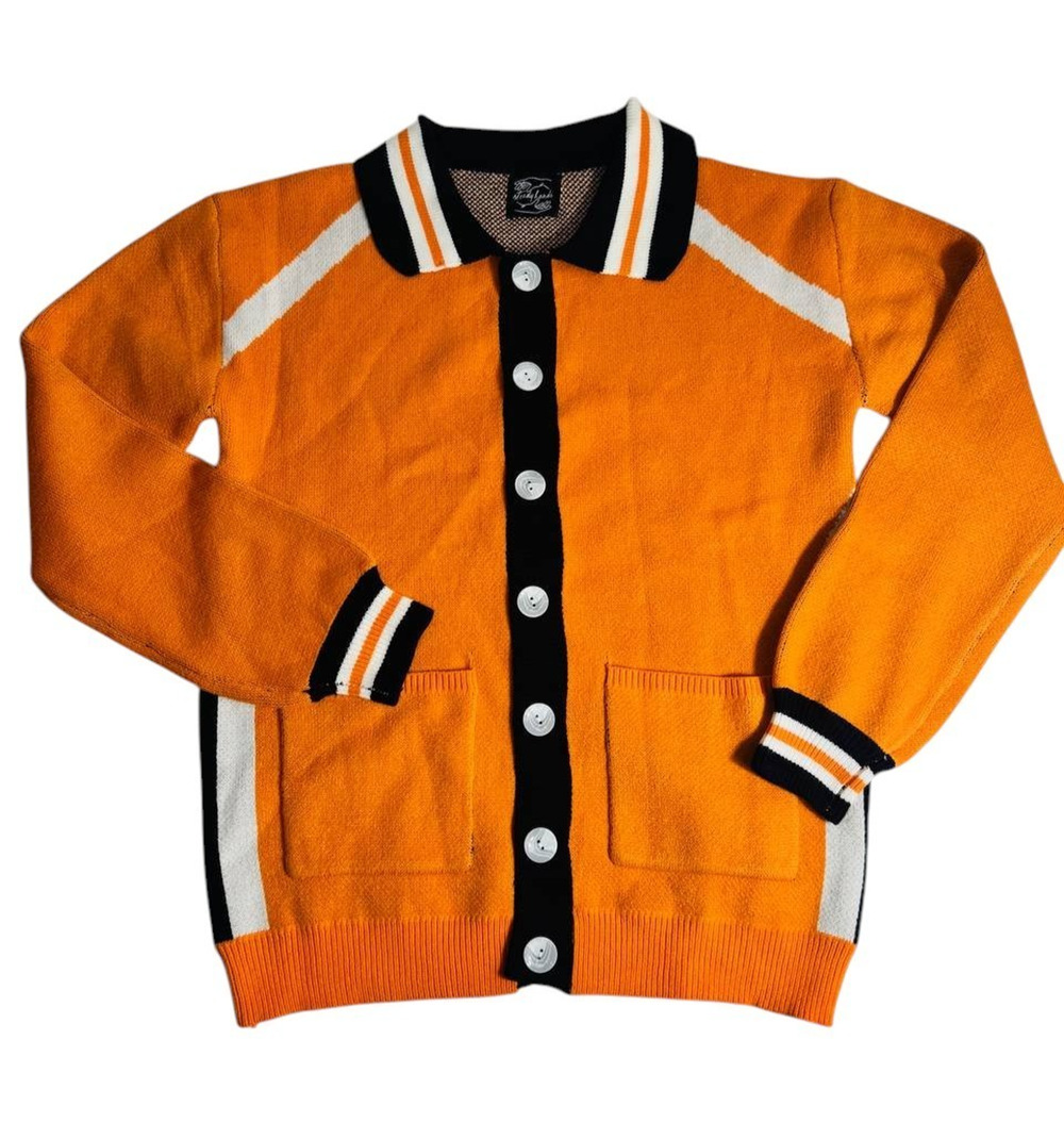 Steady Hands Knit Cardigan Sweater Women’s S/M Orange Button Front Retro Style